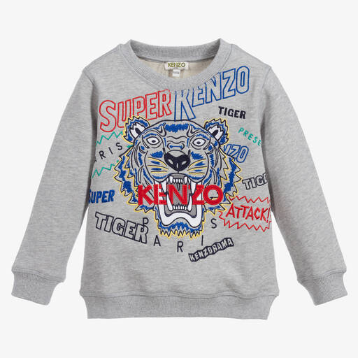 KENZO KIDS-Boys Grey Tiger Sweatshirt | Childrensalon Outlet