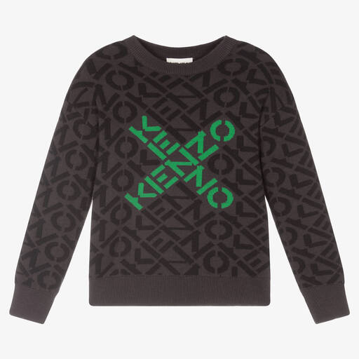 KENZO KIDS-Boys Grey Wool Logo Sweater | Childrensalon Outlet