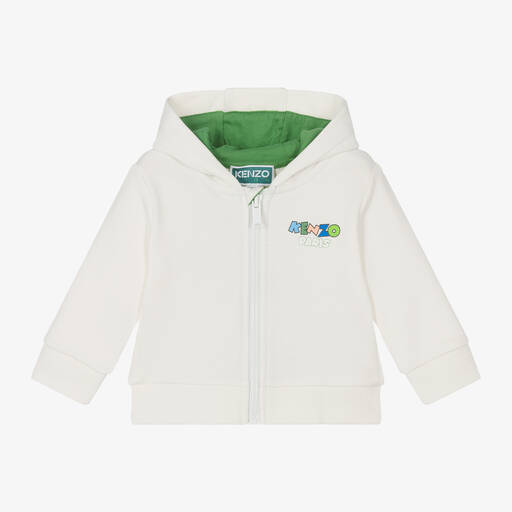 KENZO KIDS-توب هودي بسحّاب قطن لون عاجي للأولاد | Childrensalon Outlet