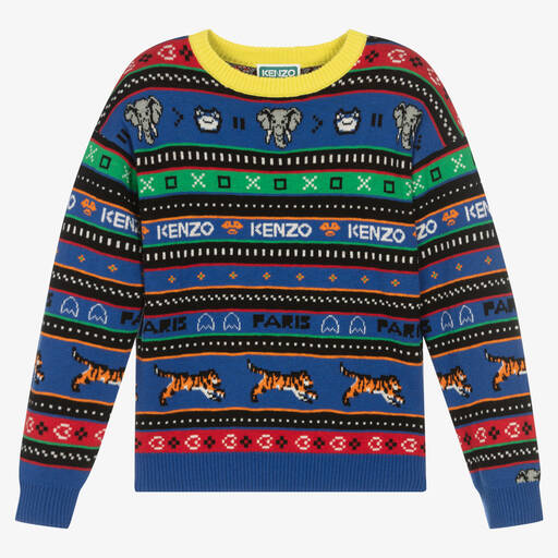 KENZO KIDS-Разноцветный жаккардовый вязаный свитер | Childrensalon Outlet
