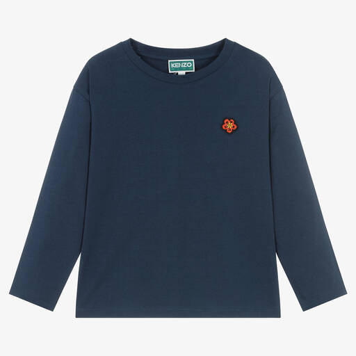 KENZO KIDS-Синий хлопковый топ с цветком | Childrensalon Outlet