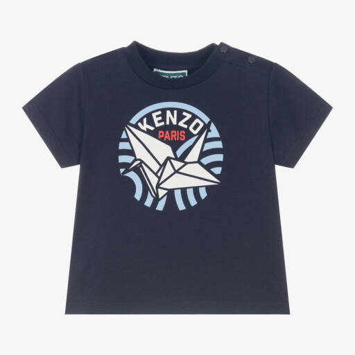 KENZO KIDS-Футболка с синим орнаментом оригами для мальчиков | Childrensalon Outlet