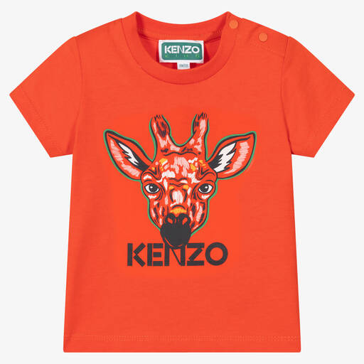 KENZO KIDS-Boys Orange Cotton Giraffe T-Shirt | Childrensalon Outlet