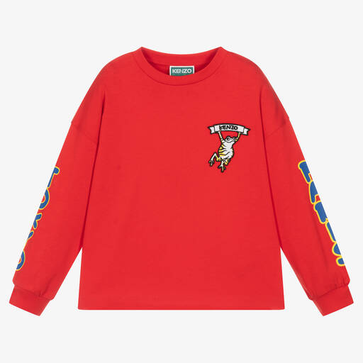 KENZO KIDS-Boys Red Cotton Frog Patch Top | Childrensalon Outlet