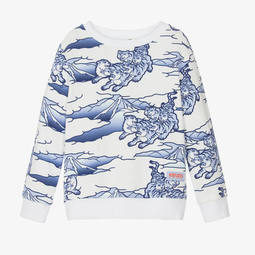 KENZO KIDS-Baumwoll-Sweatshirt in Weiß & Blau | Childrensalon Outlet