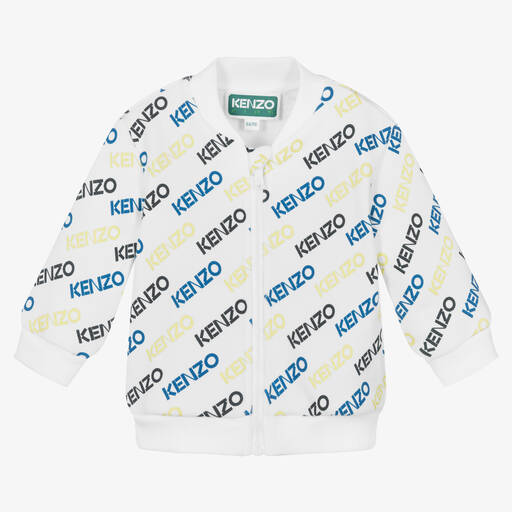 KENZO KIDS-Boys White Cotton Logo Zip-Up Top | Childrensalon Outlet