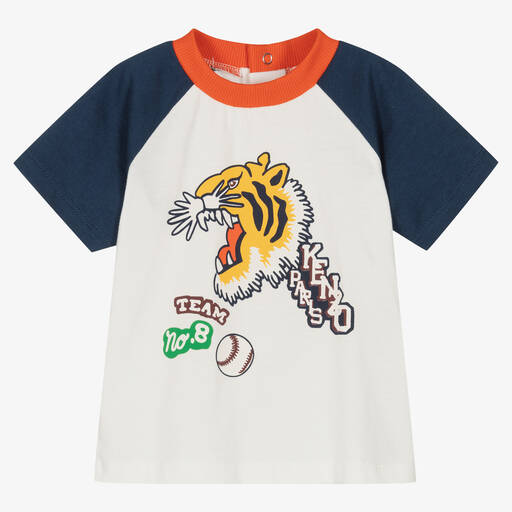 KENZO KIDS-T-shirt blanc en coton tigre garçon | Childrensalon Outlet