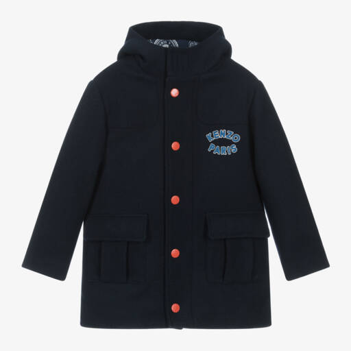 KENZO KIDS-معطف هودي مزيج صوف لون كحلي للأولاد | Childrensalon Outlet
