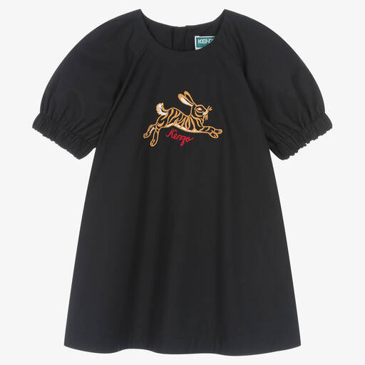 KENZO KIDS-فستان قطن بوبلين لون أسود | Childrensalon Outlet