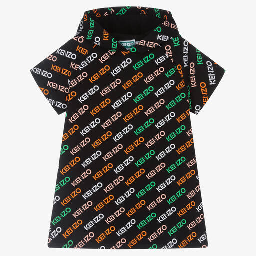 KENZO KIDS-فستان هودي فيسكوز جيرسي لون أسود | Childrensalon Outlet