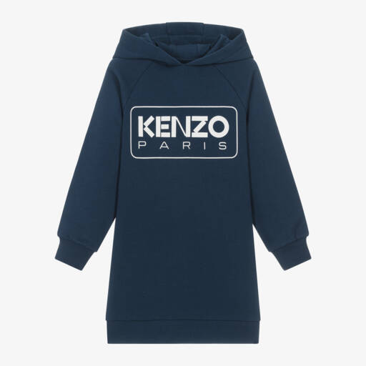 KENZO KIDS-Girls Blue Cotton Hoodie Dress | Childrensalon Outlet