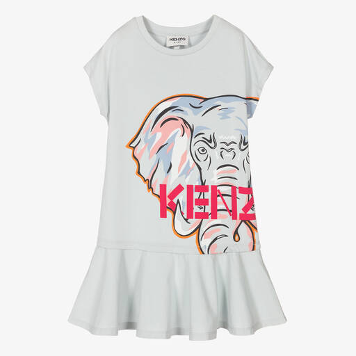 KENZO KIDS-Blaues T-Shirt-Kleid mit Elefant  | Childrensalon Outlet