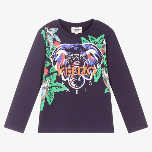 KENZO KIDS-توب قطن جيرسي لون كحلي للبنات | Childrensalon Outlet