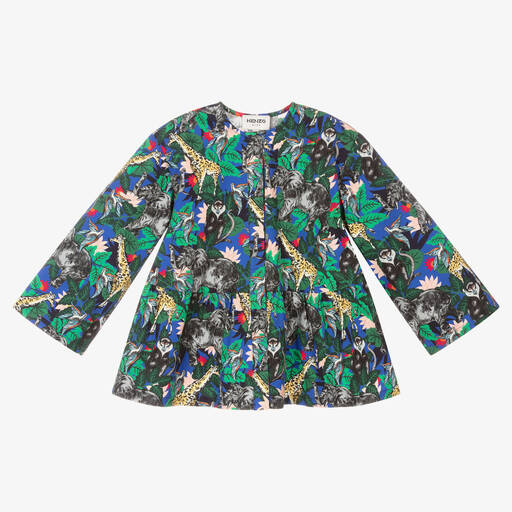KENZO KIDS-بلوز قطن بوبلين لون أزرق للبنات | Childrensalon Outlet