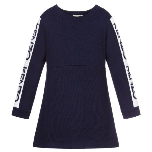 KENZO KIDS-Girls Blue Knitted Wool Dress | Childrensalon Outlet