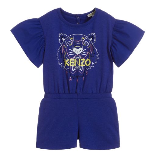 KENZO KIDS-بلايسيوت قطن جيرسي لون أزرق للبنات  | Childrensalon Outlet