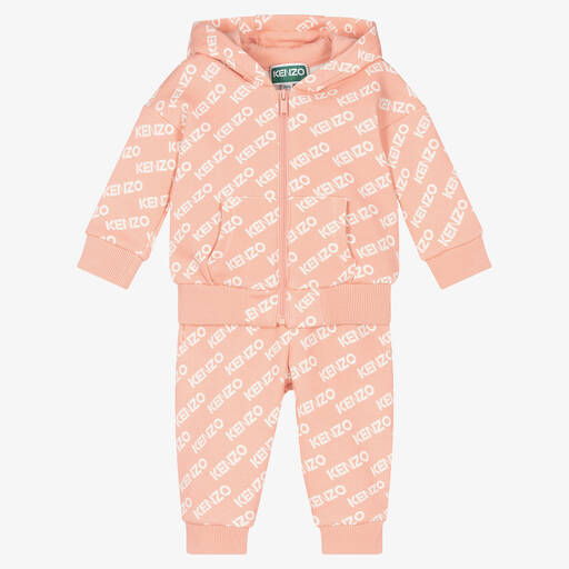 KENZO KIDS-Girls Coral Pink Cotton Tracksuit | Childrensalon Outlet