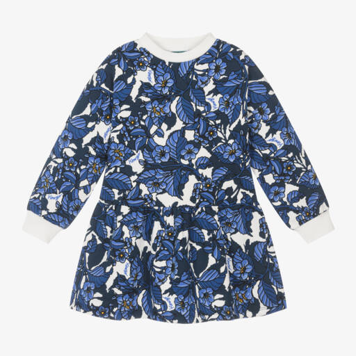 KENZO KIDS-Girls Floral Blue Cotton Dress | Childrensalon Outlet