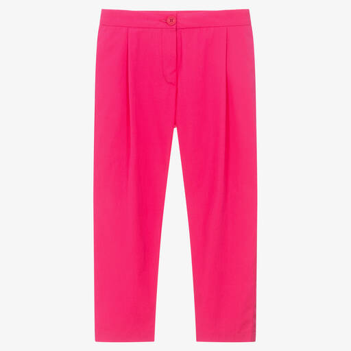 KENZO KIDS-Girls Fuchsia Pink Cotton Poplin Trousers  | Childrensalon Outlet