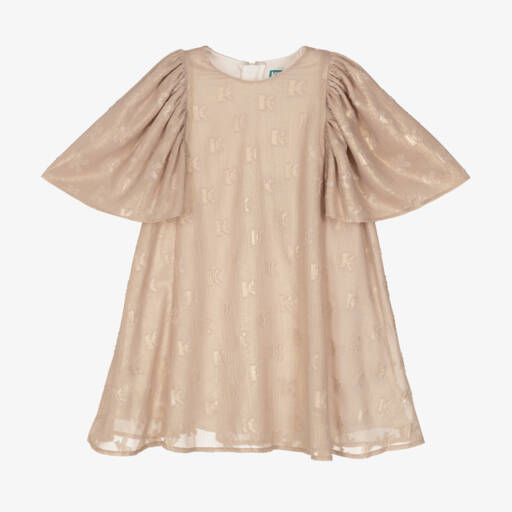 KENZO KIDS-Girls Gold Logo Flutter Dress | Childrensalon Outlet