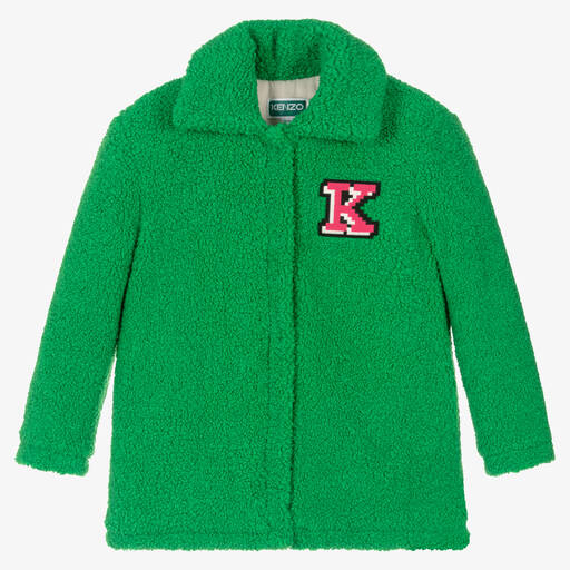 KENZO KIDS-Girls Green Faux Shearling Elephant Coat | Childrensalon Outlet