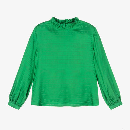 KENZO KIDS-Girls Green Satin Jacquard Blouse | Childrensalon Outlet