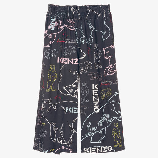KENZO KIDS-بنطلون فيسكوز تويل لون رمادي داكن للبنات | Childrensalon Outlet