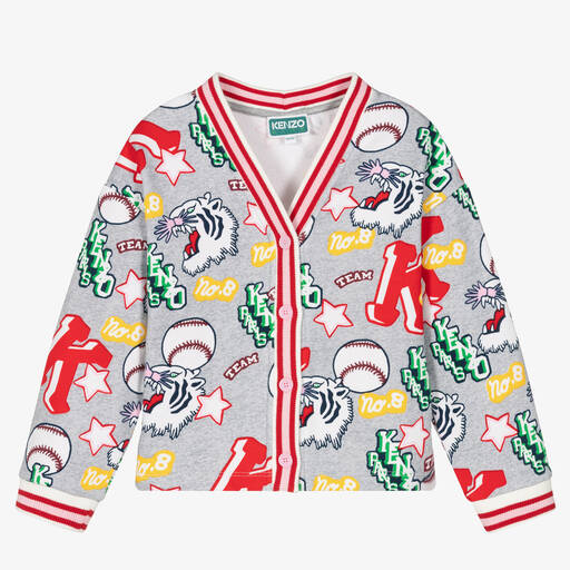 KENZO KIDS-Girls Grey Cotton Baseball Print Cardigan | Childrensalon Outlet