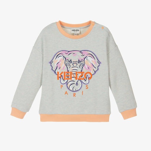 KENZO KIDS-Girls Grey Cotton Elephant Sweatshirt | Childrensalon Outlet