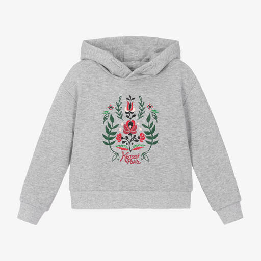 كينزو كيدز-توب هودي بطبعة ورود قطن لون رمادي للبنات | Childrensalon Outlet