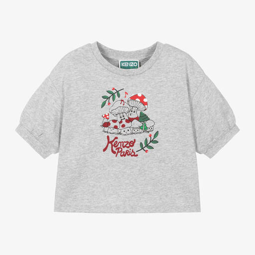 KENZO KIDS-Серая хлопковая футболка с мухоморами | Childrensalon Outlet