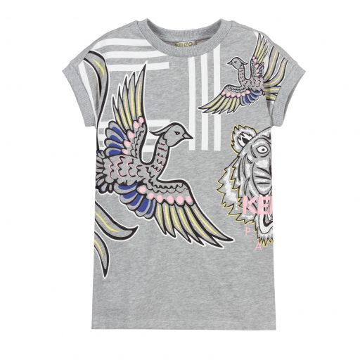 KENZO KIDS-Girls Grey Cotton Jersey Dress | Childrensalon Outlet