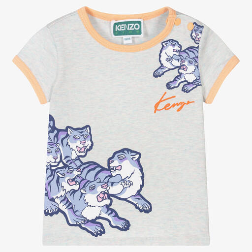 KENZO KIDS-Girls Grey Cotton Jersey T-Shirt | Childrensalon Outlet