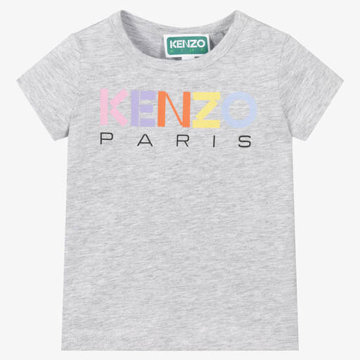 KENZO KIDS-Girls Grey Cotton Logo T-Shirt | Childrensalon Outlet