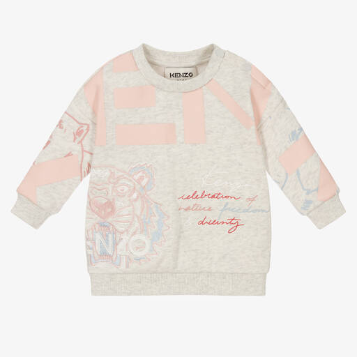 KENZO KIDS-Серый хлопковый свитшот для девочек | Childrensalon Outlet