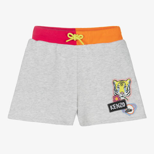 KENZO KIDS-Серые хлопковые шорты с тигром | Childrensalon Outlet