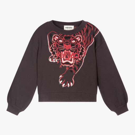 KENZO KIDS-Girls Grey Cotton Tiger Sweater | Childrensalon Outlet