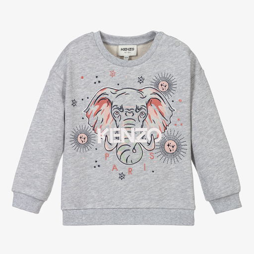 KENZO KIDS-Girls Grey Elephant Sweatshirt | Childrensalon Outlet