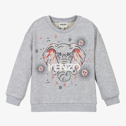 KENZO KIDS-سويتشيت قطن لون رمادي للبنات | Childrensalon Outlet