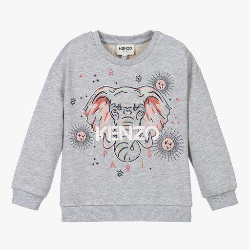 KENZO KIDS-سويتشيت قطن لون رمادي للبنات | Childrensalon Outlet