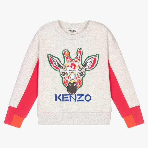 KENZO KIDS-Серый свитшот с жирафом для девочек | Childrensalon Outlet