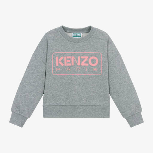 KENZO KIDS-Girls Grey Logo Cotton Jumper | Childrensalon Outlet