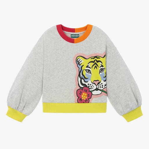 KENZO KIDS-سويتشيرت قطن لون رمادي للبنات | Childrensalon Outlet