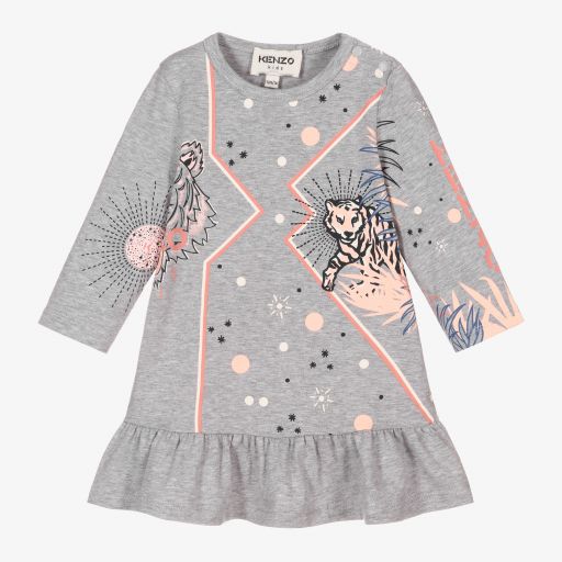 KENZO KIDS-Girls Grey Organic Tiger Dress | Childrensalon Outlet