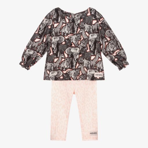 KENZO KIDS-Girls Grey & Pink Leggings Set | Childrensalon Outlet