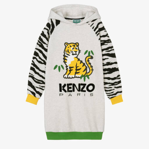 KENZO KIDS-Платье-худи серое с тигром для девочек | Childrensalon Outlet
