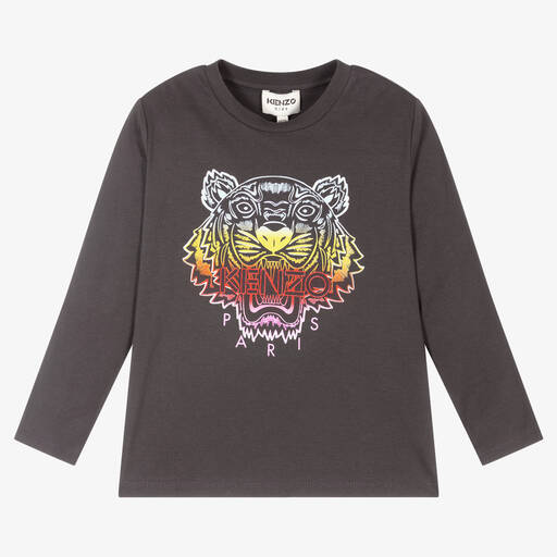 KENZO KIDS-Girls Grey Tiger Logo Top | Childrensalon Outlet