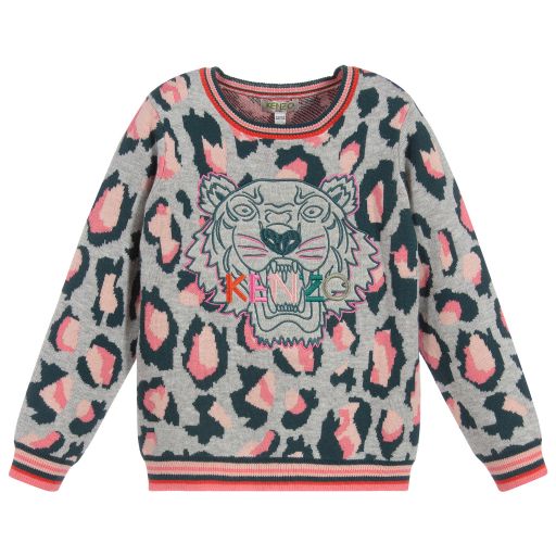 KENZO KIDS-Girls Grey Tiger Sweater | Childrensalon Outlet