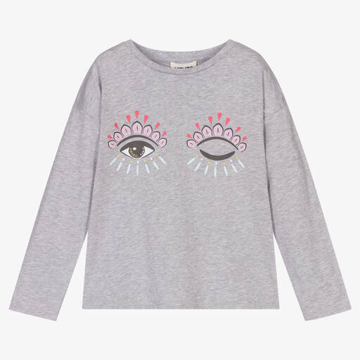 KENZO KIDS-Girls Grey Wink Logo Top | Childrensalon Outlet