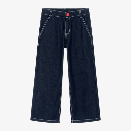 KENZO KIDS-Girls Indigo Wash Denim Wide Leg Jeans | Childrensalon Outlet